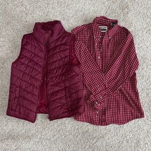 Dapper Boys Bundle: Plaid Button Up + Quilted Vest Size 10-12 (M) Dark Academia